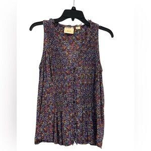 Women’s Anthropologie Maeve Lila Pintuck Multicolor Sleeveless Tank Top: Medium